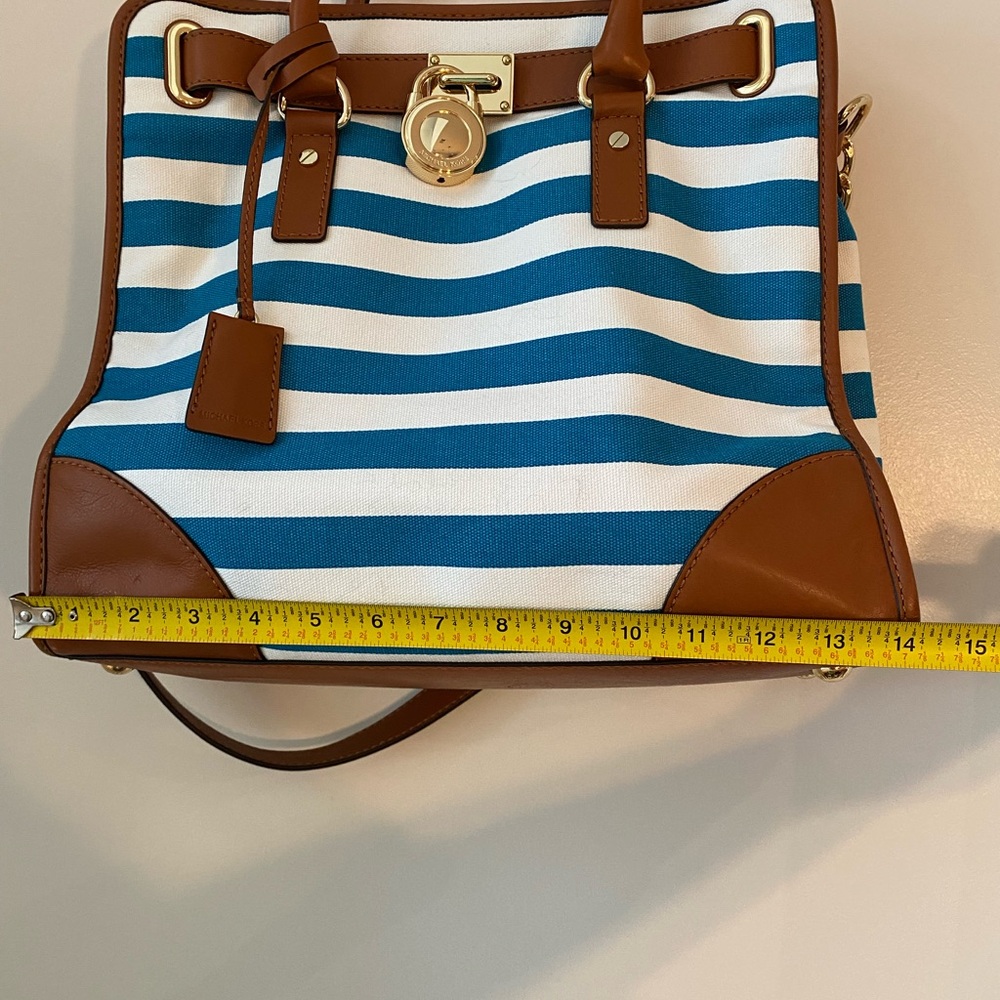 Michael Kors Aqua Blue Striped Hamilton Tote Bag - Picture 10 of 12